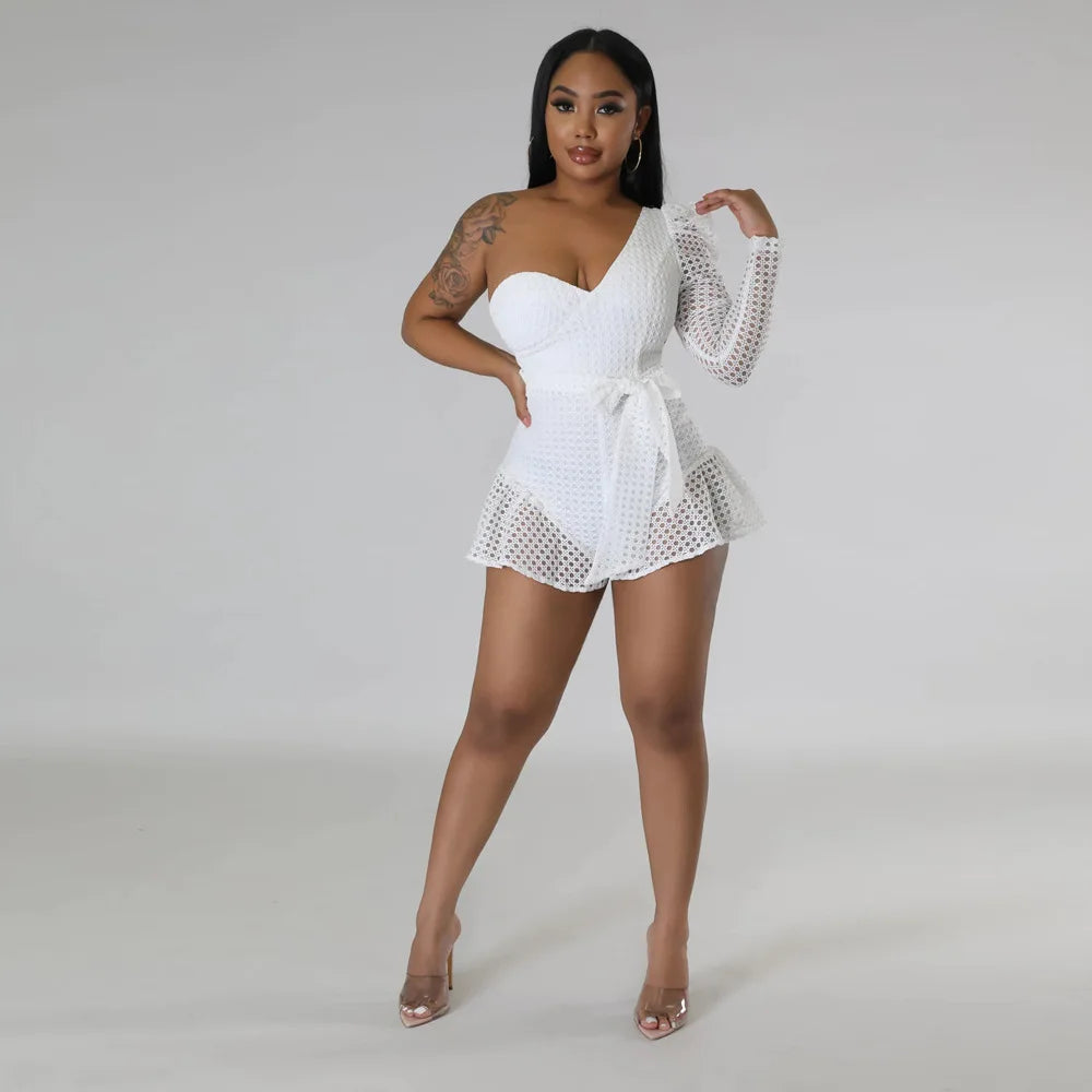 Oblique Shoulder Short Jumpsuit