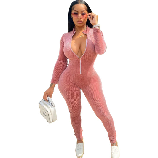Ribbed Zip-Up Jumpsuit