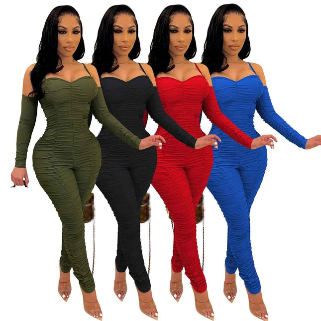 Ruched Long Sleeve : Form Fitted Jumpsuit