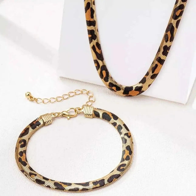 Chunky Leopard Necklace : Bracelet Jewelry Set