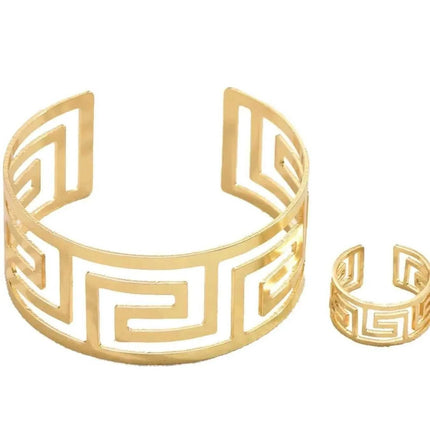 18K Gold-Plated Stainless Steel : Geometric Bracelet and Ring Jewelry Set