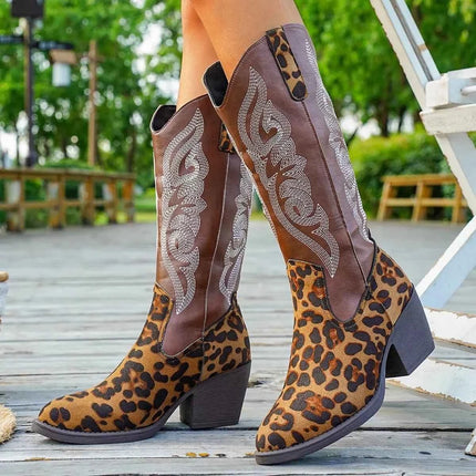 Brown Western Embroidered : Mid-Calf Boots, , ["Classy Ballet Flats","Ship From Overseas"], ꫀꪶꫀᧁꪖꪀᥴꫀ꠸ᠻꪗ..