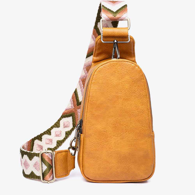 Random Pattern Adjustable Strap : Leather Sling Bag Mustard One Size