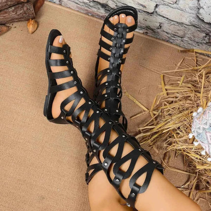 Stylish Open Toe : Lace-Up Sandals Black