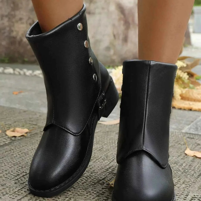 Stylish Buckled Block Heels Boots