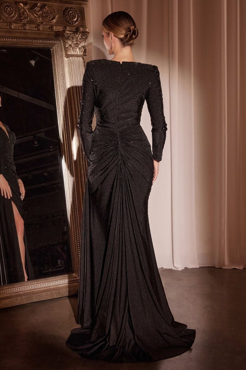 Long Sleeve Ruched Gown by Elegance Inc.