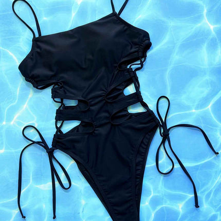 Cutout Lace-Up Spaghetti Strap : One-Piece Swimsuit