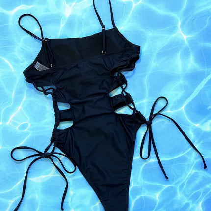 Cutout Lace-Up Spaghetti Strap : One-Piece Swimsuit