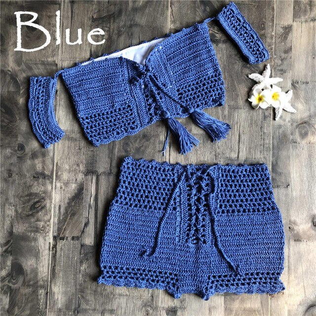 Hand Hook Crochet Bikinis Set Sexy Swimwear Women Two Piece-6