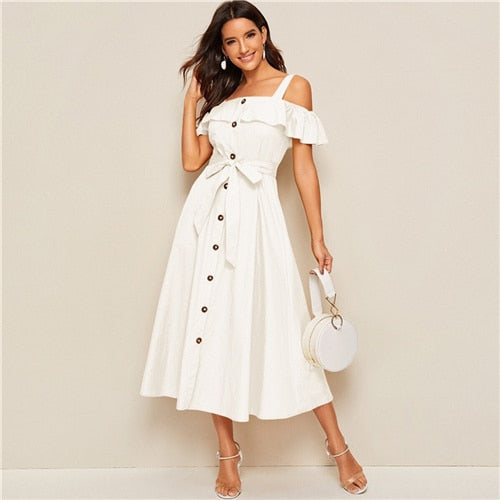 White Button-Down MIDI Dress